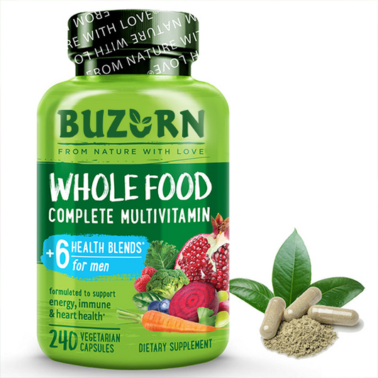 Buzorn Whole Food Multivitamin for Men, Plant-Based and Vegan Friendly