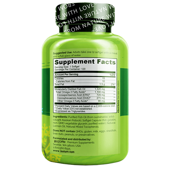 Buzorn Omega-3 Fish Oil Supplement with Triglyceride Omega-3