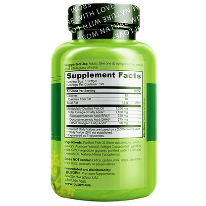 Buzorn Omega-3 Fish Oil Supplement with Triglyceride Omega-3